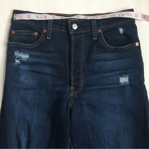 Levi’s Ribcage Straight Ankle Buttonfly Ultra High Rise Destructed Jeans Size 29 - Picture 12 of 16